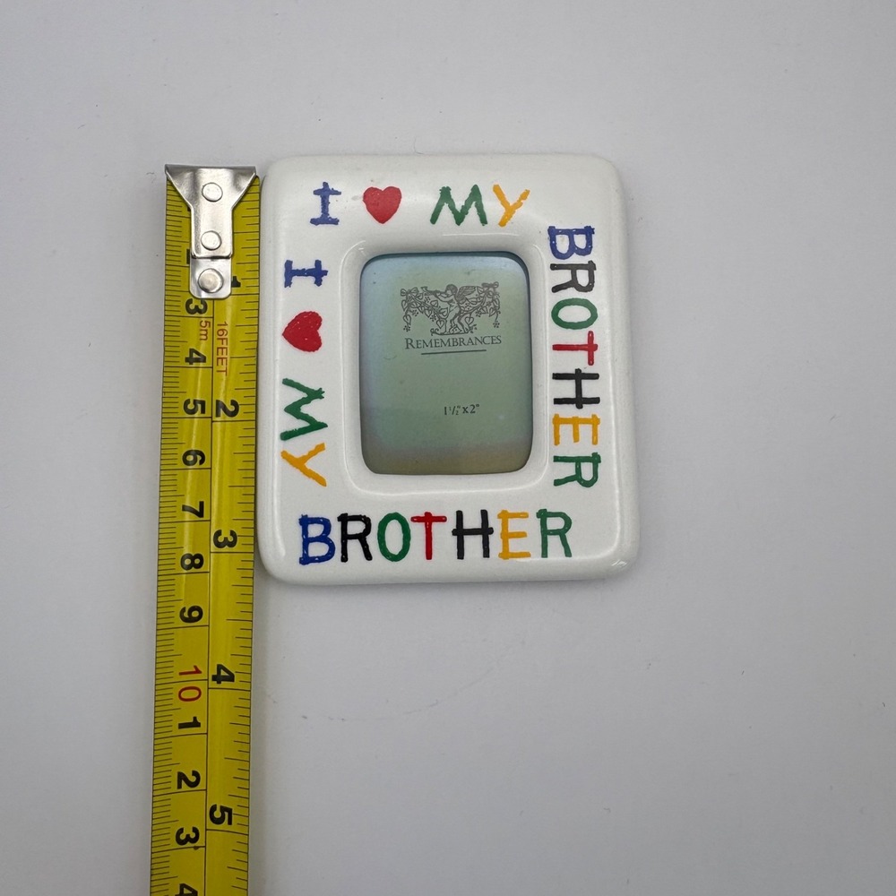Vtg I Love My Brother Magnetic Picture Frame 3" X 3.5" Ceramic Crayon Lettering - Picture 5 of 5